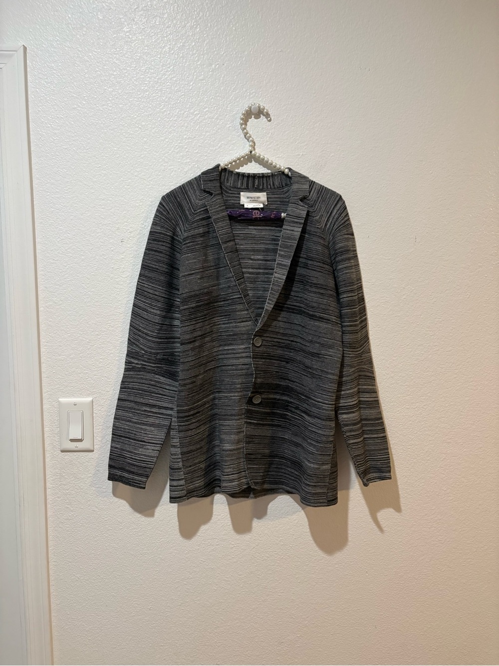 Ministry of Supply M Gray Striped Knit Blazer
